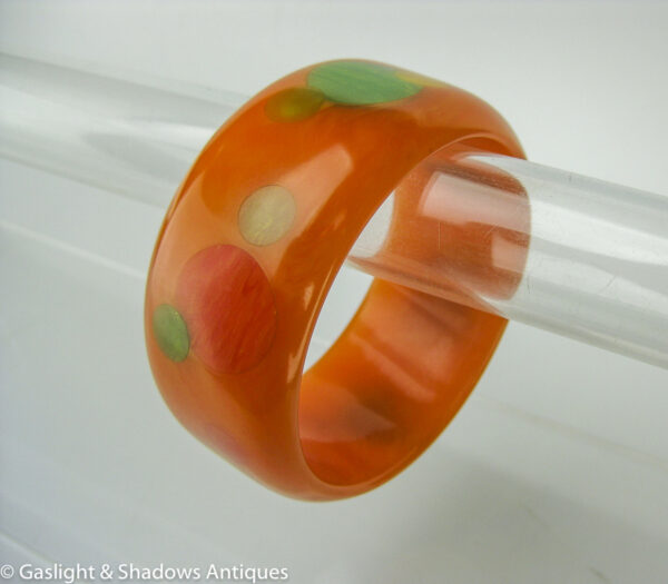 Orange Polka Dot Bakelite Confetti Bracelet Bangle Dombek