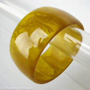 Beautiful Wide Yellow Marbled Bakelite Bracelet Bangle
